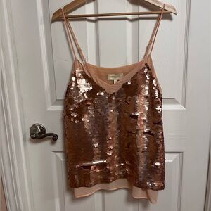 Anthropologie Rose Gold Matte Sequin Top